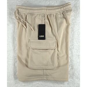 LCKR Boys Small 8-10 Tan Cargo Sweat Shorts Elastic Waist Drawstring Pockets NWT
